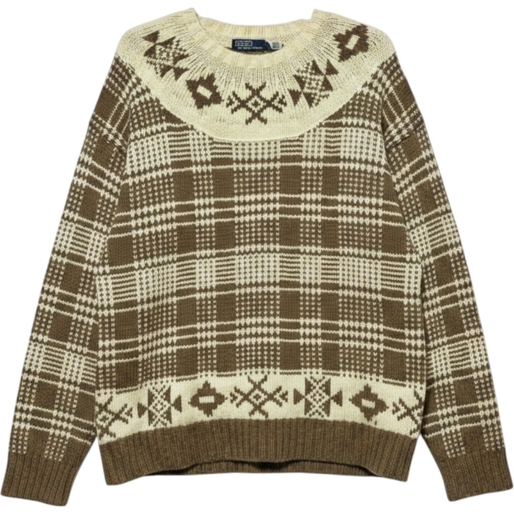 Polo Ralph Lauren Sweater Mens XXL Brown Plaid Yoke Wool Blend Relaxed New Tag